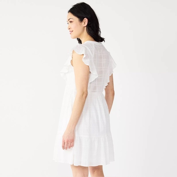 White Embroidered Baby Doll Mini Dress - Picture 3 of 9